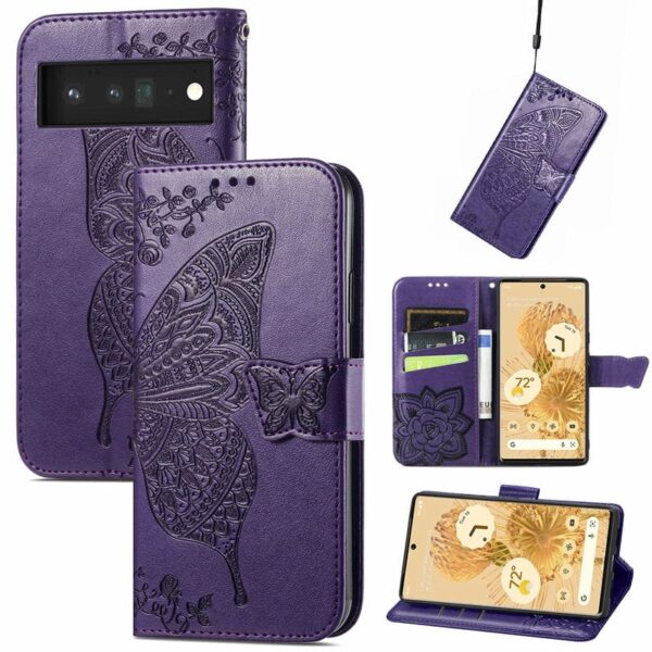 Google Pixel 6 Flower Butterfly Embossing Cases Purple